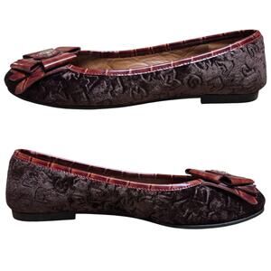 Marc Jacobs Burgundy Wine Brown Embellished Velvet Flats Ballet Shoes Women's 8